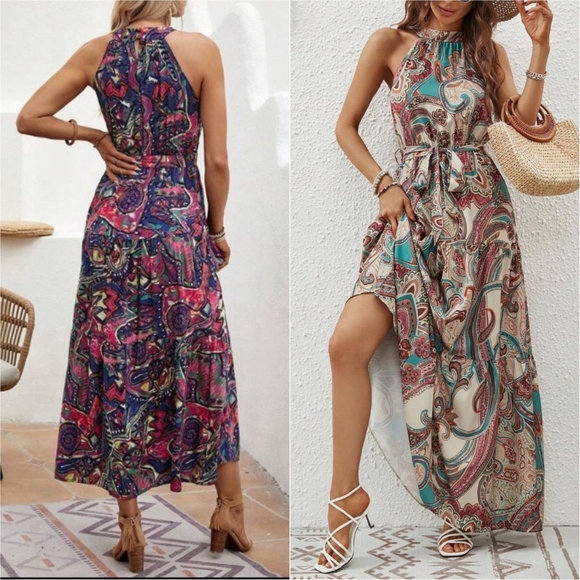 Garden Kiss Halter Maxi Dress - Desert Blue - Picture 8 of 9